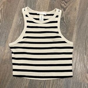 Cream/Black Stripped Crop Tank Top